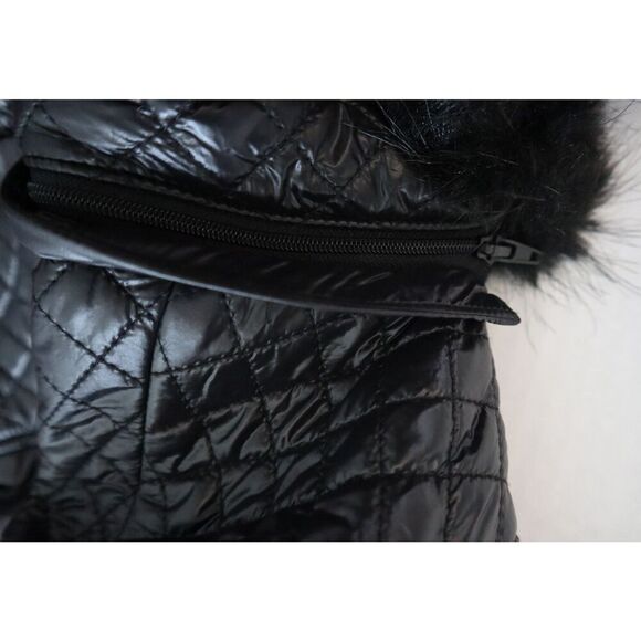 Michael Kors Women Sz M Black Faux-Fur-Trim Mixed Media Hooded Quilted Coat - Picture 15 of 16